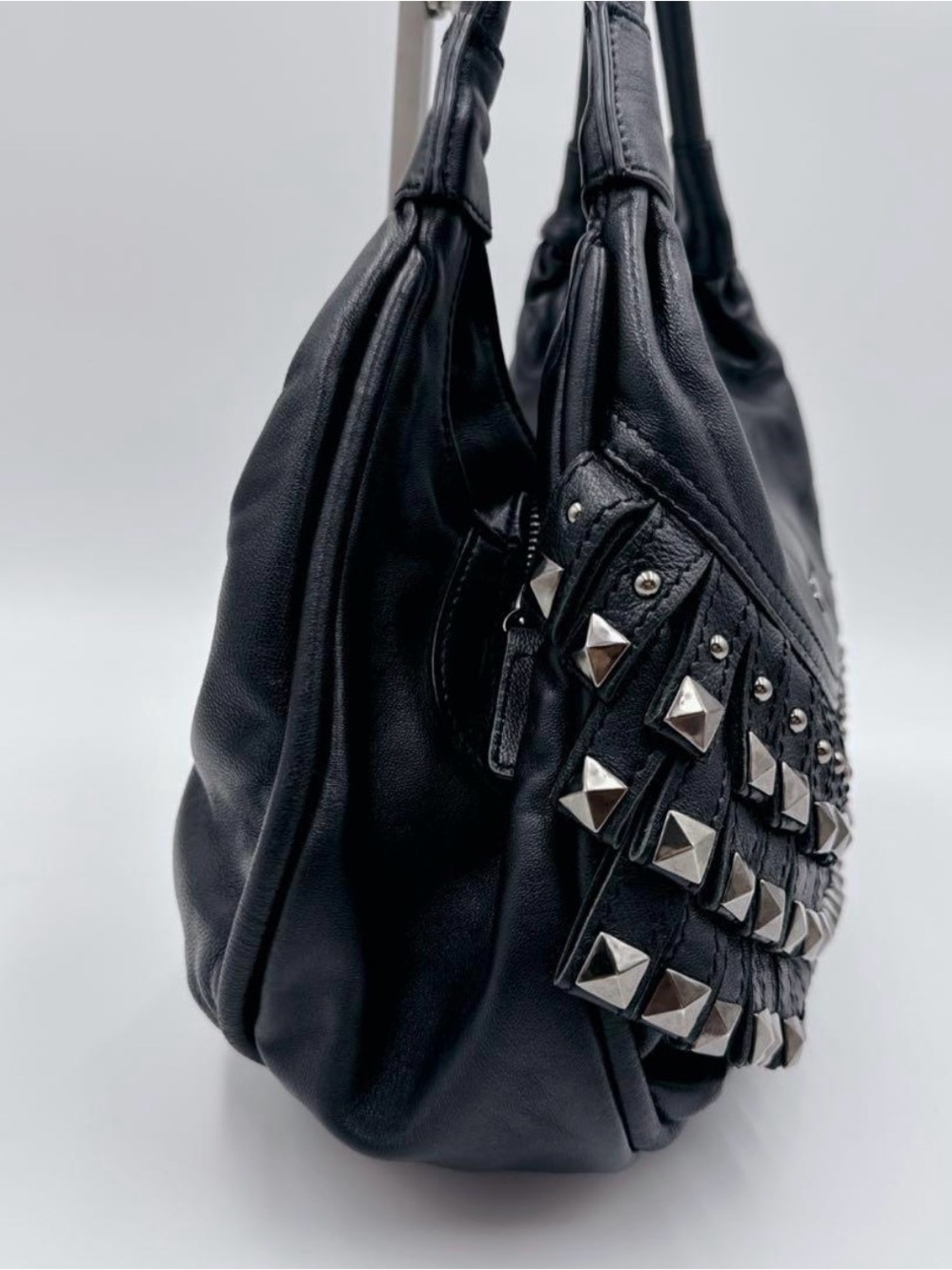 Miu Miu Black Leather Studded Hobo Bag - Picture 2 of 11